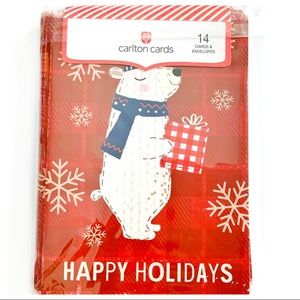 🆕 Cute 14pk Holiday Polar Bear Cards Red & White Carlton Cards NWT
